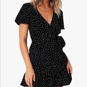 Black dress with white polka dots